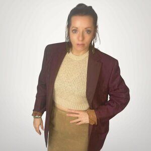 Vintage Burgundy Patterned Wool Blazer Lailibao Size 52